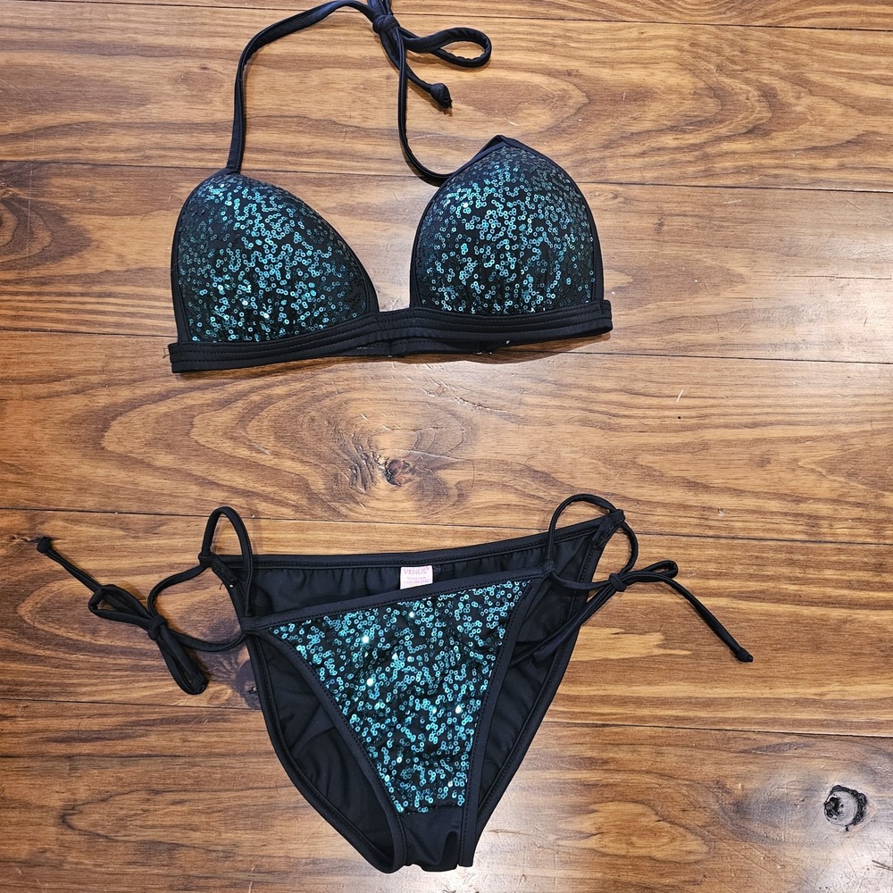 Venus Green Sequin Bikini C Cup And Small Bottom String Bikini